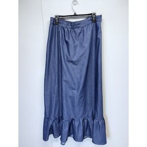Ashley Stewart Blue Denim Ruffled Long Skirt Size 14/16